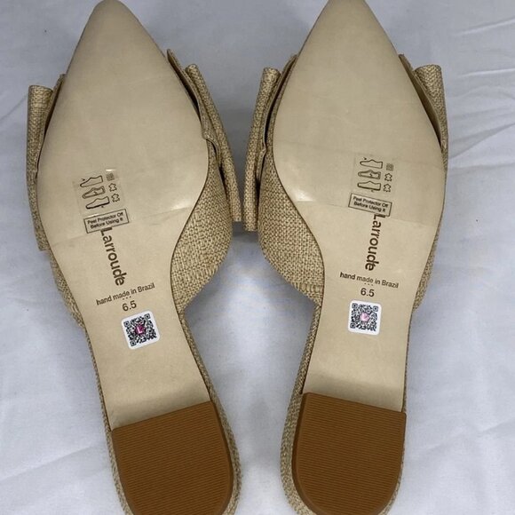 NEW LARROUDE Womens Mules Raffia Beige Size 6.5 Elle Flat Pointed Toe Slip-On - Picture 6 of 6